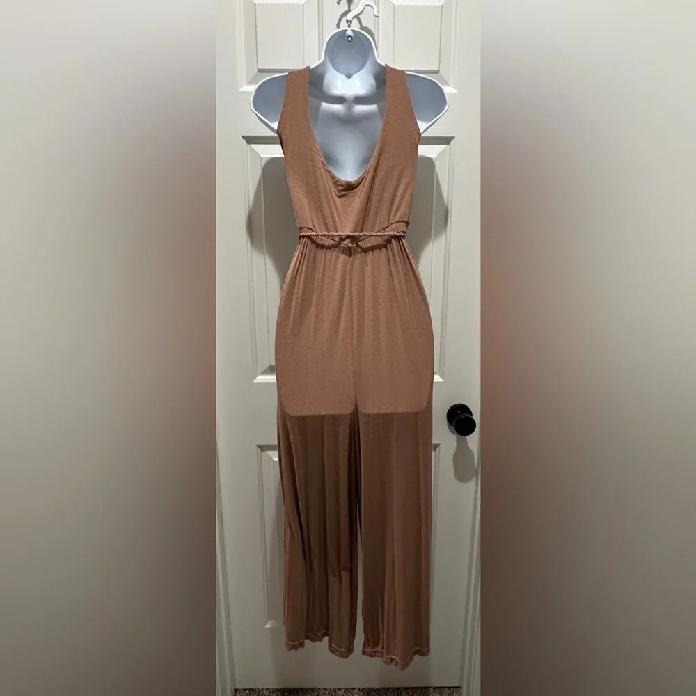 HAODUOYI Wide-Leg Jumpsuit – Mocha Brown | Size Medium